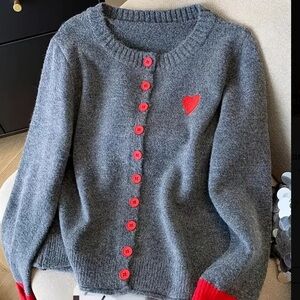 1950s Style Retro Loving Heart Embroidered Cardigan Sweater
